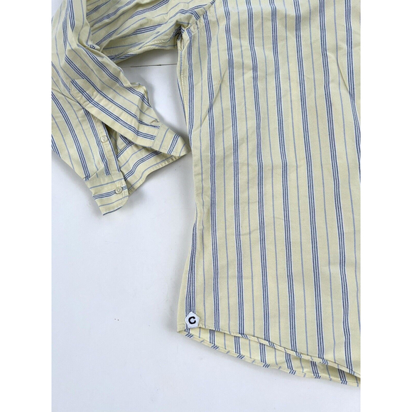 Cremieux Washed 38 XL Button Up Shirt Yellow Cream Blue Striped Long Sleeve - Picture 2 of 6